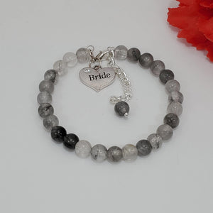 Handmade bride natural gemstone charm bracelet, ghost crystals (shades of grey) or custom color - Bride Bracelet - Bride Jewelry - Bride Gift