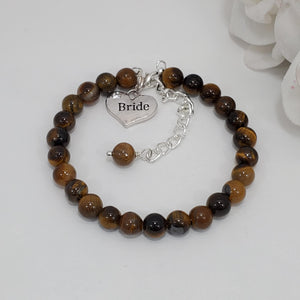 Handmade bride natural gemstone charm bracelet, tiger's eye (shades of brown) or custom color - Bride Bracelet - Bride Jewelry - Bride Gift