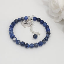 Load image into Gallery viewer, Handmade bride natural gemstone charm bracelet, blue vein (shades of blue) or custom color - Bride Bracelet - Bride Jewelry - Bride Gift