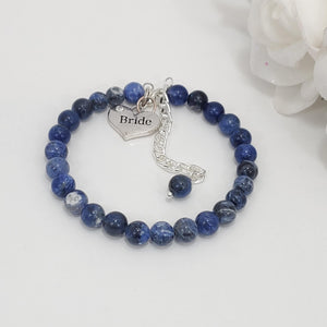 Handmade bride natural gemstone charm bracelet, blue vein (shades of blue) or custom color - Bride Bracelet - Bride Jewelry - Bride Gift