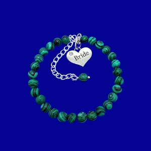 handmade bride natural gemstone charm bracelet (green malachite) shades of green with black stripes or custom color