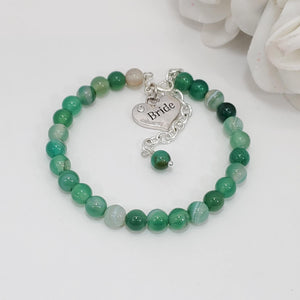 Handmade bride natural gemstone charm bracelet, green fantasy agate (shades of green) or custom color - Bride Bracelet - Bride Jewelry - Bride Gift