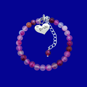 handmade bride natural gemstone charm bracelet (rose line agate) shades of pink or custom color