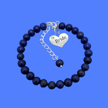Load image into Gallery viewer, handmade bride natural gemstone charm bracelet (lapis lazuli) dark blue or custom color