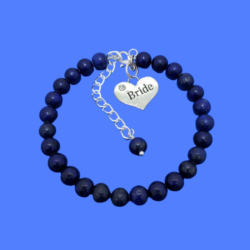 handmade bride natural gemstone charm bracelet (lapis lazuli) dark blue or custom color