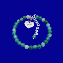 Load image into Gallery viewer, Mother Gift - Mother Jewelry - Gift For New Mom, handmade mum natural gemstone charm bracelet, shades of green (green fantasy agate) or custom color