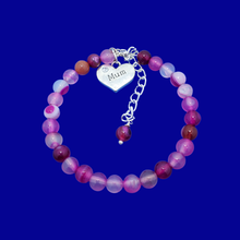 Load image into Gallery viewer, Gifts for Mum - Mum Bracelet - Mother Jewelry, handmade mum natural gemstone expandable charm bracelet, shades of pink (rose line agate) or custom color