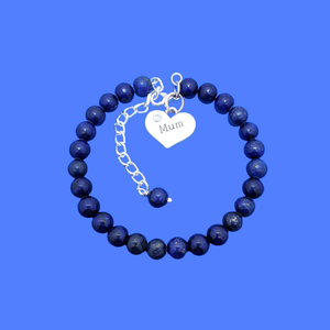 Mother Gift - Mother Jewelry - Gift For New Mom, handmade mum natural gemstone charm bracelet, dark blue (lapis lazuli) or custom color