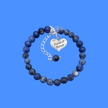 Load image into Gallery viewer, handmade maid of honor natural gemstone charm bracelet (blue vein) shades of blue or custom color
