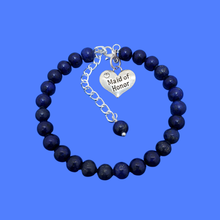 Load image into Gallery viewer, handmade maid of honor natural gemstone charm bracelet (lapis lazuli) dark blue or custom color