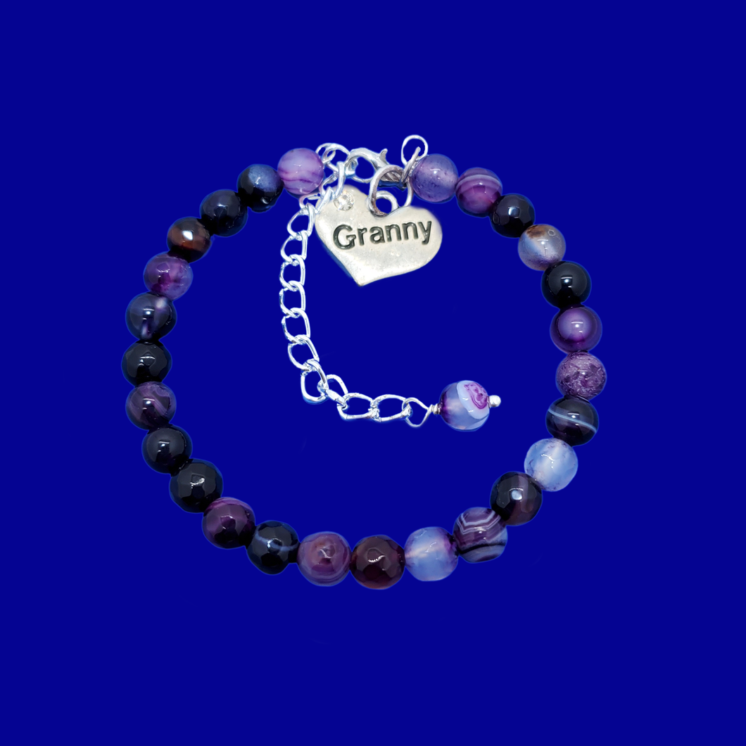 Granny Present - Granny Gift - Granny Birthday Gifts - granny charm bracelet, (purple agate) shades of purple or custom color