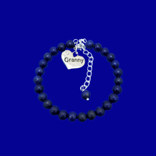 Load image into Gallery viewer, Granny Gift - Granny Present - Great Granny Gifts- Handmade Granny natural gemstone charm bracelet, dark blue (lapis lazuli) custom color