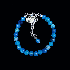 Granny Gift - Granny Present - Granny Bracelet, handmade granny natural gemstone charm bracelet, shades of blue (blue lines agate) or custom color