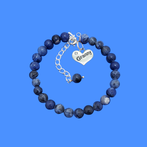 Granny Gift - Granny Present - Granny Bracelet, handmade granny natural gemstone charm bracelet, shades of blue (blue vein) or custom color