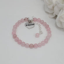 Load image into Gallery viewer, Handmade bridesmaid natural gemstone charm - rose quartz (light pink) or custom color - Bridesmaid Gift - Bridesmaid Bracelet - Bridesmaid Jewelry