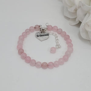 Handmade bridesmaid natural gemstone charm - rose quartz (light pink) or custom color - Bridesmaid Gift - Bridesmaid Bracelet - Bridesmaid Jewelry