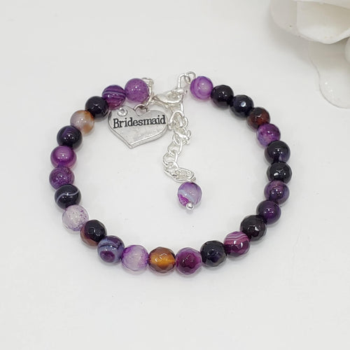 Handmade bridesmaid natural gemstone charm - purple agate (shades of purple) or custom color - Bridesmaid Gift - Bridesmaid Bracelet - Bridesmaid Jewelry
