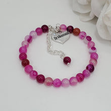 Load image into Gallery viewer, Handmade bridesmaid natural gemstone charm - rose line agate (shades of pink) or custom color - Bridesmaid Gift - Bridesmaid Bracelet - Bridesmaid Jewelry