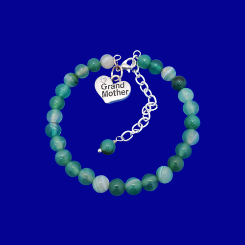 Grand Mother Gift - First Time Grandmother Gifts - handmade grand mother natural gemstone charm bracelet (green fantasy agate) shades of green or custom color