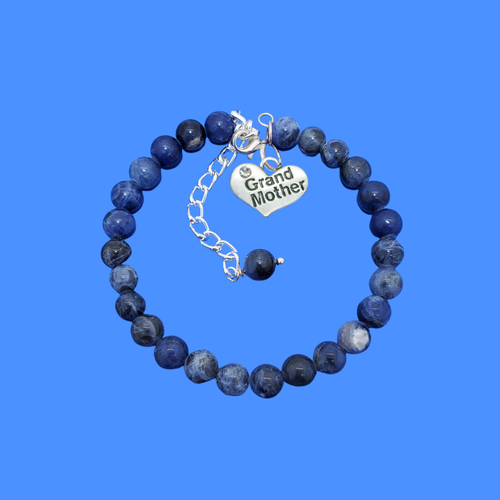 Grand Mother Gift - Grand Mother Bracelet, Handmade Grand mother natural gemstone charm bracelet, shades of blue (blue vein) or custom color