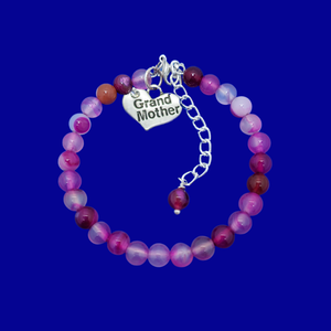 Grand Mother Gift - Good Presents For Grandmothers - grand mother rose line agate charm bracelet, shades of pink or custom color