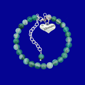 Mum To Be Gifts - Gift Ideas For New Moms - green fantasy agate Mommy charm bracelet, shades of green or custom color