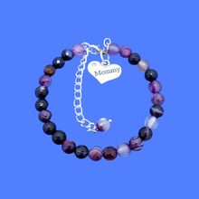 Load image into Gallery viewer, mommy natural gemstone charm bracelet, (purple agate) shades of purple or custom color