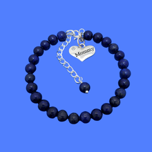 Load image into Gallery viewer, mommy natural gemstone charm bracelet, (lapis lazuli) dark blue or custom color