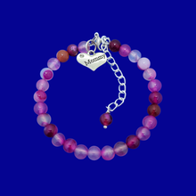 Load image into Gallery viewer, mommy natural gemstone charm bracelet, (rose line agate) shades of pink or custom color
