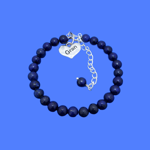 Gran Mothers Day - Gran Gift - Gran Present - handmade gran natural gemstone charm bracelet (lapis lazuli) dark blue or custom color