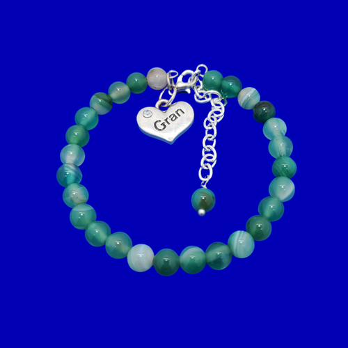 Gran Mothers Day - Gran Gift - Gran Present - handmade gran natural gemstone charm bracelet (green fantasy agate) shades of green or custom color