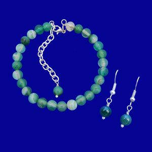 Gifts For Bridesmaids - Bracelet Sets - Best Bridal Sets - handmade green fantasy agate bracelet and earring jewelry set or custom color