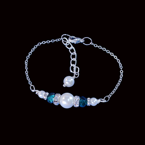 Pearl Bracelet - Bracelets - Bridal Bracelets, handmade pearl and crystal bracelet, green and white or custom color