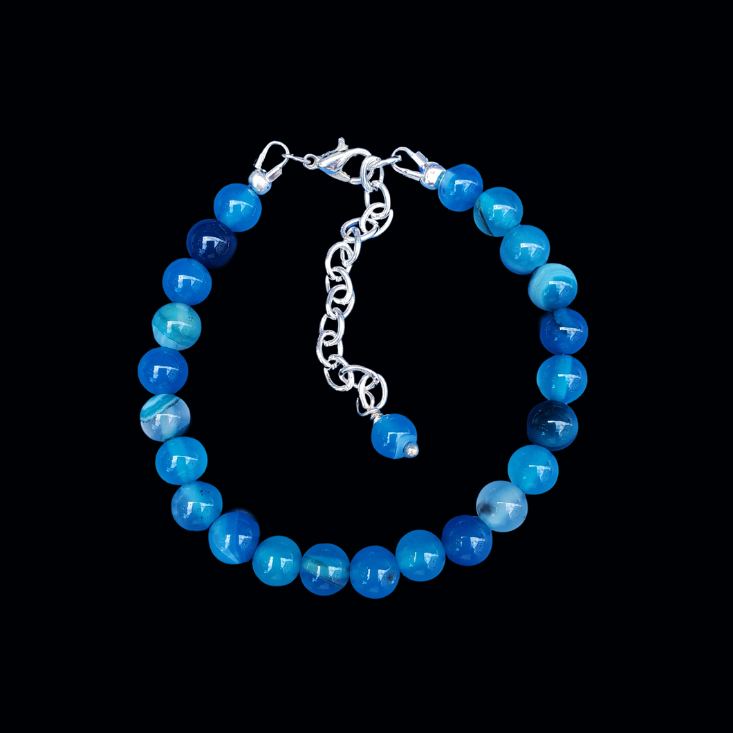 Handmade natural gemstone bracelet - blue lines agate (shades of blue) or custom color - Gemstone Bracelets - Bracelets - Gift For Her