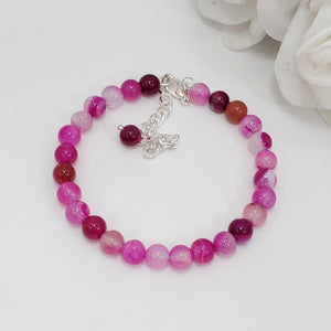 Handmade natural gemstone bracelet - rose line agate (shades of pink) or custom color - Gemstone Bracelets - Bracelets - Gift For Her