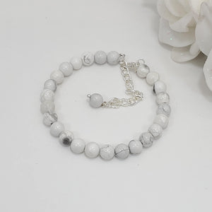 Handmade natural gemstone bracelet - white howlite (shades of white and grey) or custom color - Gemstone Bracelets - Bracelets - Gift For Her