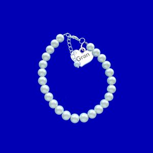 Gran Mothers Day - Gran Gift - Gran Present - gran pearl charm bracelet, white or custom color
