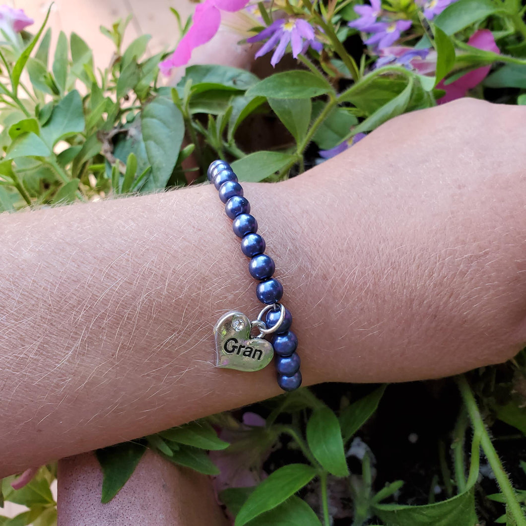 Handmade gran pearl charm bracelet, dark blue or custom color - Gran Mothers Day - Gran Gift - Gran Present 