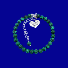 Load image into Gallery viewer, handmade maid of honor gemstone charm bracelet (green malachite) green with black stripes or custom color