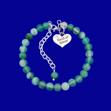 Load image into Gallery viewer, handmade maid of honor gemstone charm bracelet (green fantasy agate) shades of green or custom color