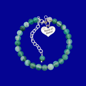 handmade maid of honor gemstone charm bracelet (green fantasy agate) shades of green or custom color