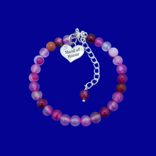 Load image into Gallery viewer, handmade maid of honor gemstone charm bracelet (rose line agate) shades of pink or custom color