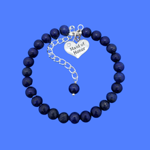 Load image into Gallery viewer, handmade maid of honor gemstone charm bracelet (lapis lazuli) dark blue or custom color