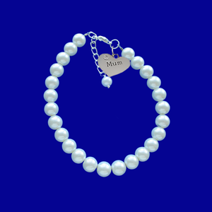 handmade mum pearl charm bracelet - white or custom color - Mum Pearl Bracelet - Mom Bracelet - Mother Jewelry