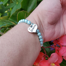 Load image into Gallery viewer, Handmade granny pearl charm bracelet, aquamarine blue or custom color - Granny Present - Granny Gift - New Granny Gifts
