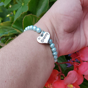 Handmade granny pearl charm bracelet, aquamarine blue or custom color - Granny Present - Granny Gift - New Granny Gifts