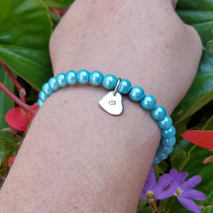 Handmade monogram pearl charm bracelet - aquamarine blue or custom color  - Monogram Pearl Bracelet - Letter Bracelet - Bracelets