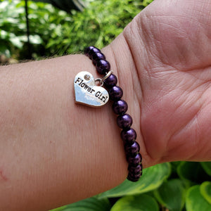 Handmade Flower Girl pearl charm bracelet. - dark purple or custom color - Flower Girl Gift - Asking A Flower Girl
