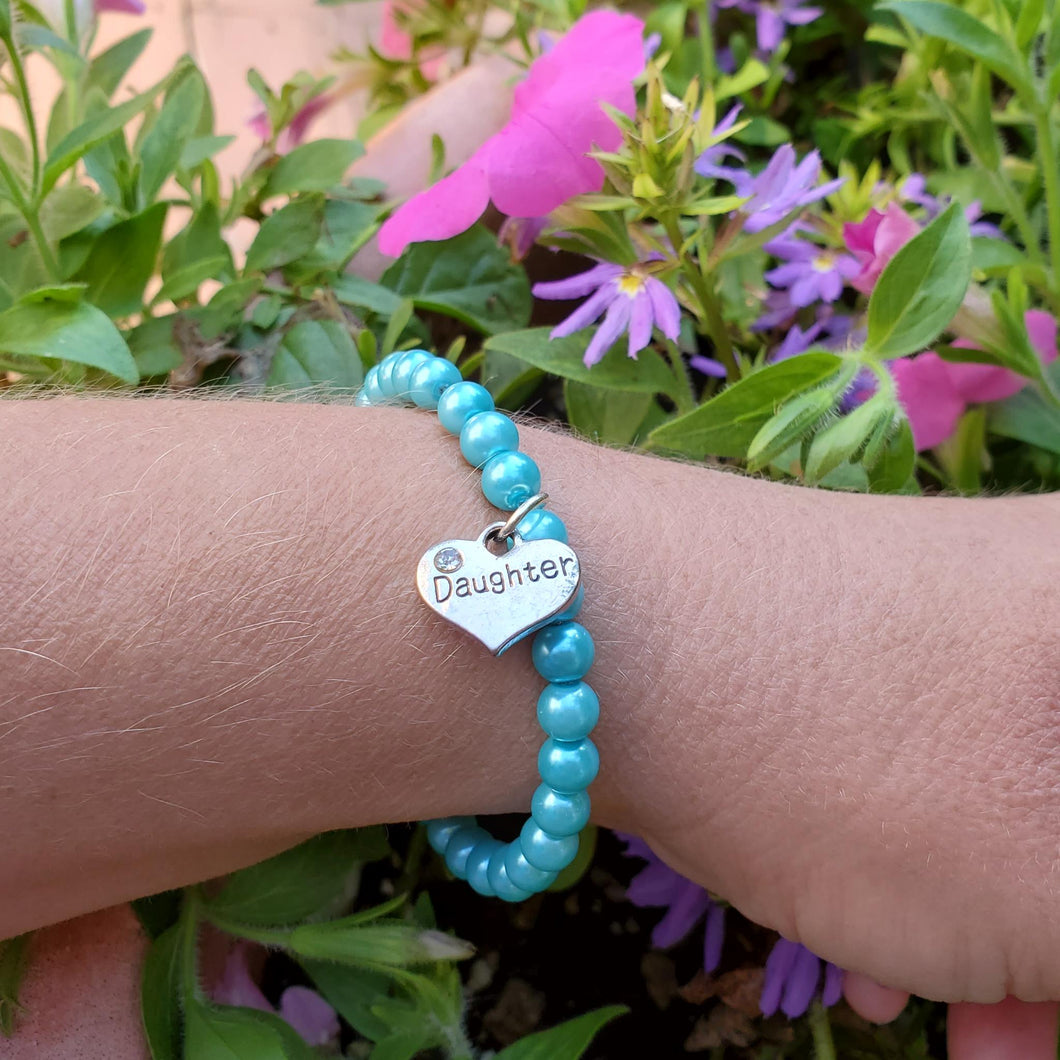 Handmade daughter pearl charm bracelet, aquamarine blue or custom color - Daughter Gift - Birthday Ideas For Daughter