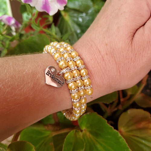 Handmade pearl and crystal expandable, multi-layer, wrap Bridesmaid charm bracelet, custom color - Bridesmaid Gift - Bridesmaid Gift Ideas